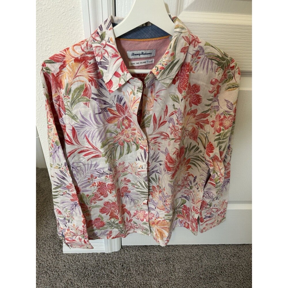 Tommy Bahama Live The Island Life Medium M Pastel Floral Button Up Shirt Women